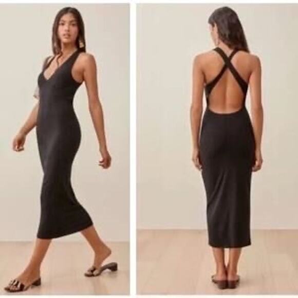 Reformation Dresses & Skirts - Reformation Black Knit Ribbed Ashlee Midi Dress Size Large